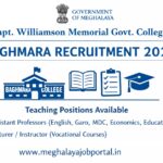 Capt. Williamson Memorial Govt. College Baghmara Recruitment 2026 job notification image with blue Government of Meghalaya logo and teaching posts details on white background including website www.meghalayajobportal.in