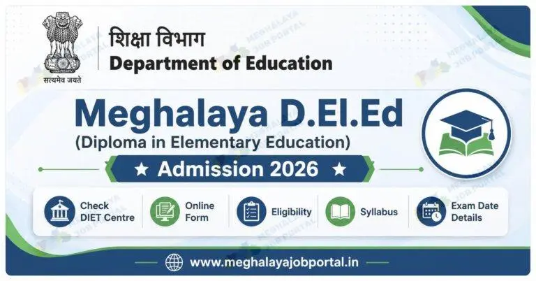 Meghalaya DElEd Admission 2026 online application, eligibility, exam dates, counselling process, and admission details for teacher training students.