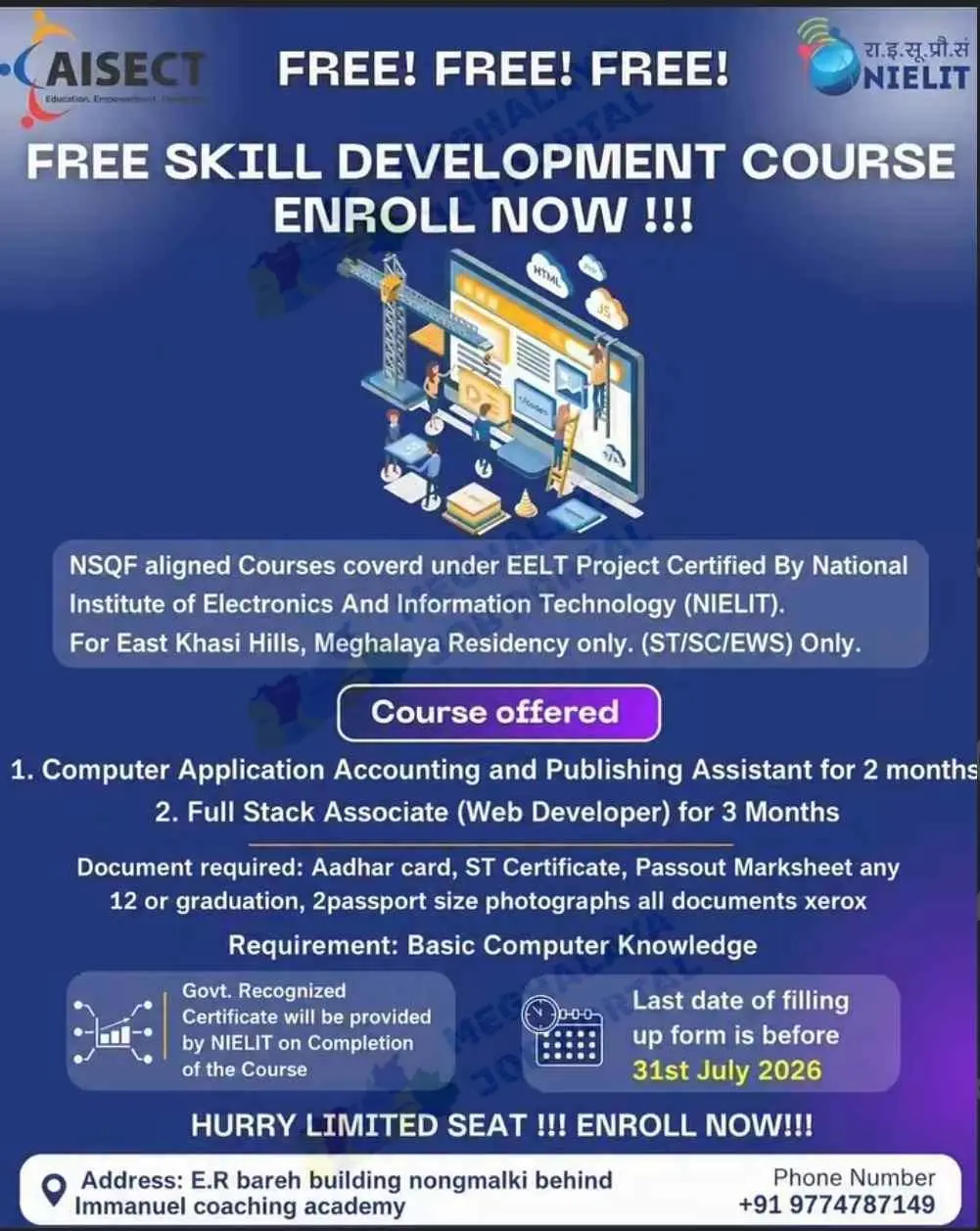 AISECT NIELIT Free Training Program 2026
