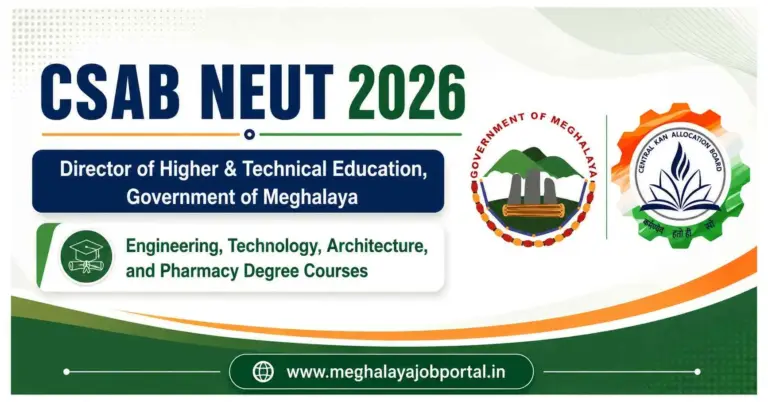 CSAB NEUT 2026 Admission Notice banner by Director of Higher & Technical Education Meghalaya for Engineering, Technology, Architecture and Pharmacy Degree Courses