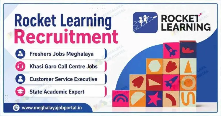 Rocket Learning Recruitment 2026 blog banner featuring Rocket Learning logo with Freshers Jobs Meghalaya, Khasi Garo Call Centre Jobs, Customer Service Executive, and State Academic Expert recruitment opportunities, along with the Meghalaya Job Portal website.
