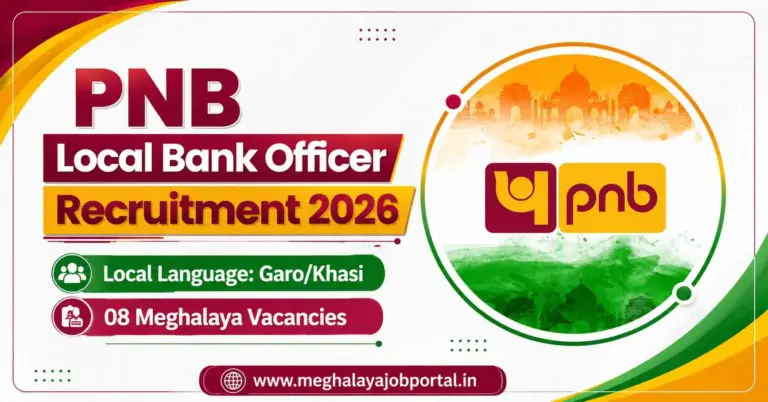 PNB Local Bank Officer Recruitment 2026 banner showing 08 Meghalaya vacancies with Garo/Khasi local language requirement
