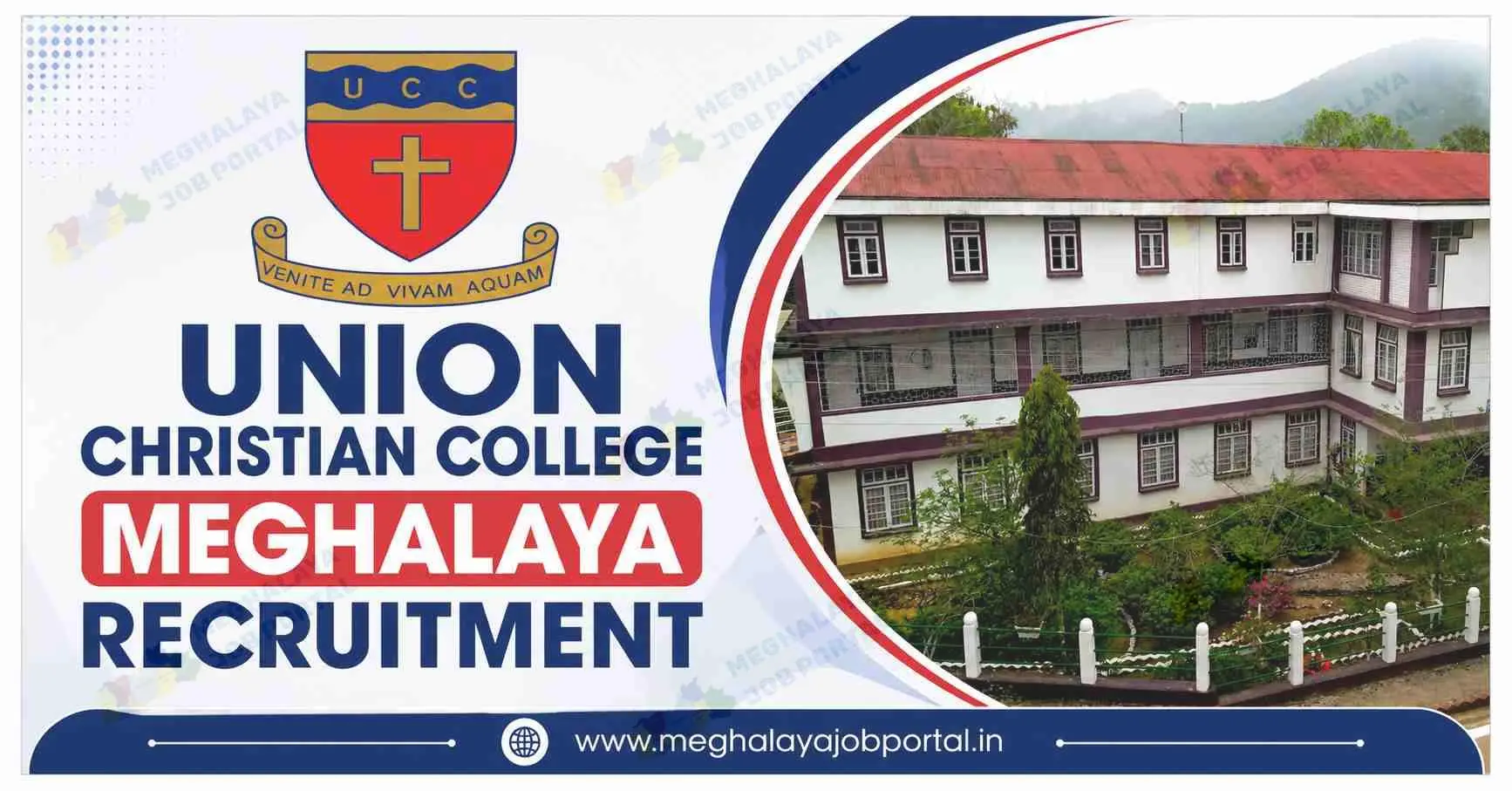 Union Christian College Meghalaya Recruitment 2026 blog banner featuring the Union Christian College logo, college campus building, recruitment headline, and Meghalaya Job Portal website branding.