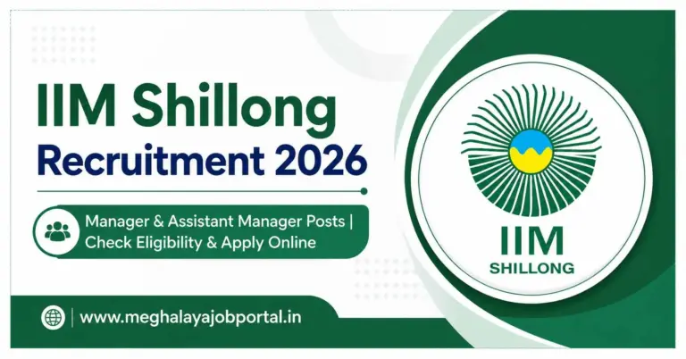IIM Shillong Recruitment 2026 banner featuring Manager and Assistant Manager Posts, with the IIM Shillong logo and Meghalaya Job Portal website.