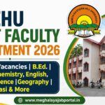 NEHU Guest Faculty Recruitment 2026 banner featuring the North-Eastern Hill University logo and Shillong campus building, announcing 28 ITEP vacancies for B.Ed. candidates in Physics, Chemistry, English, Political Science, Geography, Khasi and other subjects.