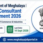Government of Meghalaya MSME Consultant Recruitment 2026 blog banner featuring the Ashoka Lion Capital emblem, Directorate of Commerce & Industries, Apply Mode: Email, Last Date: 14 Sept 2026, and the website www.meghalayajobportal.in on a clean blue and white official background.