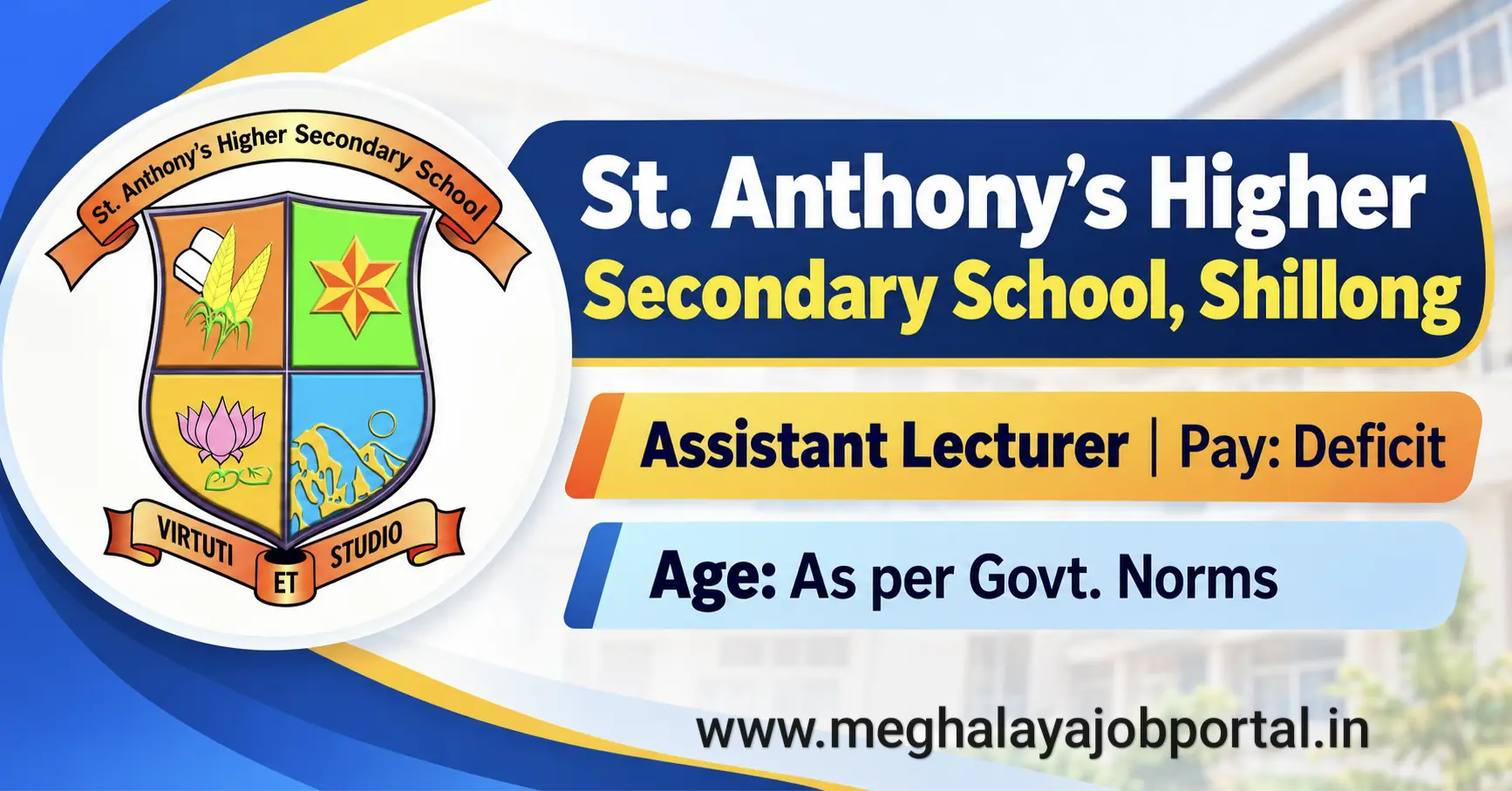 St. Anthony's Higher Secondary School Shillong Recruitment 2026